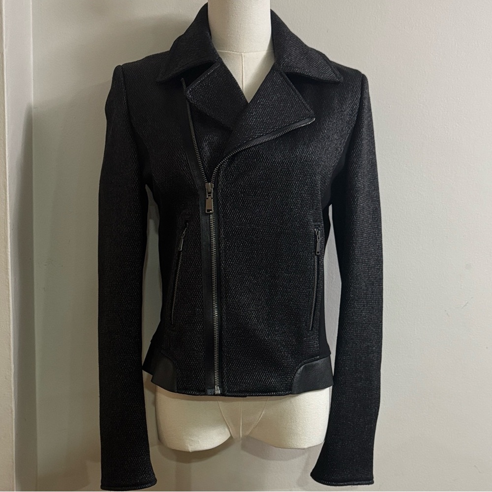 Elie Tahari Women’s MAE Moto Jacket Black Sz S Hem Lamb Leather New Without Tag